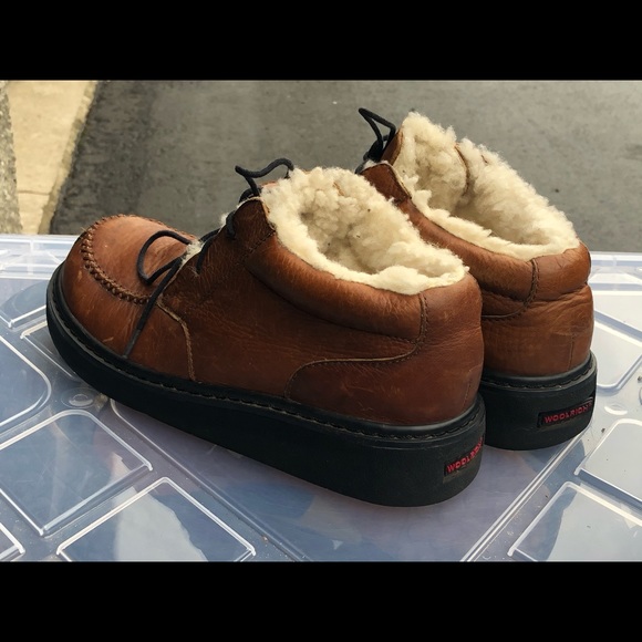 WOOLRICH Brown Leather Wool Faux Fur Slippers - Picture 6 of 12